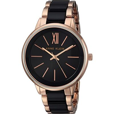 Anne Klein Montre bracelet en résine pour femme, Noir/or rose Anne Klein Montre bracelet en résine pour femme, Noir/or rose