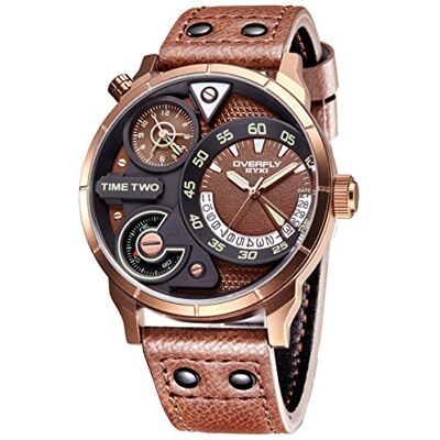 Alienwork Montre Homme Bronze Brun Bracelet en Cuir Brun Calendrier Date Fuseaux Horaires Multiples XL Sur Grand Alienwork Montre Homme Bronze Brun Bracelet en Cuir Brun Calendrier Date Fuseaux Horaires Multiples XL Sur Grand