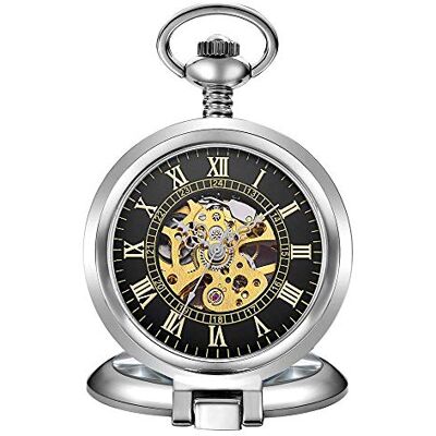 CAFIEDR Montre de poche Montre mécanique classique Big Clamshell Argent Montre de poche mécanique pour la précision CAFIEDR Montre de poche Montre mécanique classique Big Clamshell Argent Montre de poche mécanique pour la précision