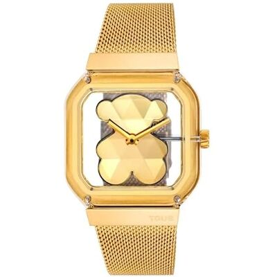 TOUS D-Bear Party Montre analogique avec bracelet en acier, doré, 36 mm x 48 mm, Moderne TOUS D-Bear Party Montre analogique avec bracelet en acier, doré, 36 mm x 48 mm, Moderne