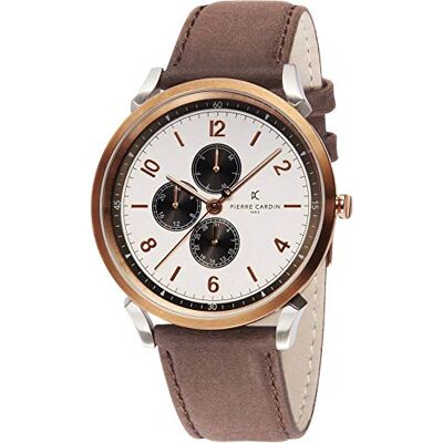 Pierre Cardin Montre Homme Multi-Cadrans Quartz Pigalle Nine, Marron/Blanc, sangle Pierre Cardin Montre Homme Multi-Cadrans Quartz Pigalle Nine, Marron/Blanc, sangle