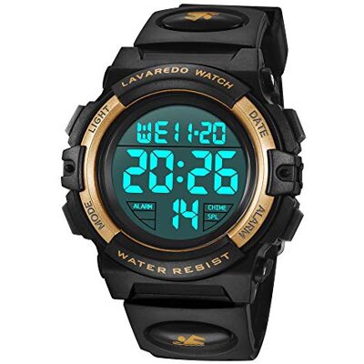 BEN NEVIS Montre Enfant Garçon Adolescent Digitale Outdoor Sport Multifonction Étanche LED Lumière Alarme Calendrier Date avec Bande de Silicone, 03-or, Sangle BEN NEVIS Montre Enfant Garçon Adolescent Digitale Outdoor Sport Multifonction Étanche LED Lumière Alarme Calendrier Date avec Bande de Silicone, 03-or, Sangle