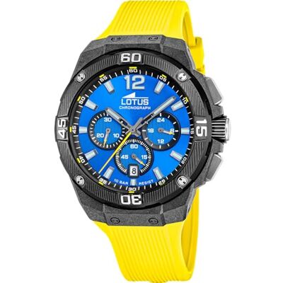 Lotus Montre pour Homme 18975/5 Chrono Boîtier en Fibre de Carbone Noir Bracelet en Caoutchouc Jaune, Bleu, sangle Lotus Montre pour Homme 18975/5 Chrono Boîtier en Fibre de Carbone Noir Bracelet en Caoutchouc Jaune, Bleu, sangle