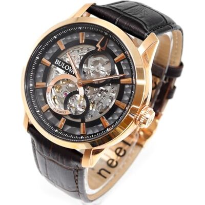 Bulova Sutton 97A169 Montre automatique pour homme en acier inoxydable avec bracelet en cuir, sangle Bulova Sutton 97A169 Montre automatique pour homme en acier inoxydable avec bracelet en cuir, sangle