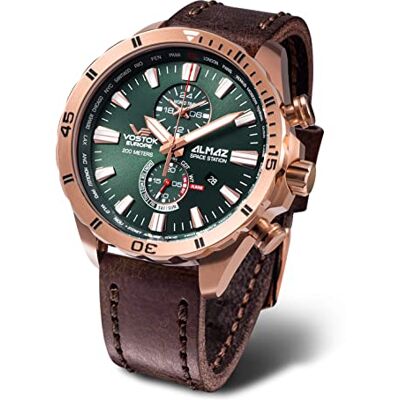 Vostok Europe Almaz Space Station Montre chronographe pour homme avec bracelet en cuir Vostok Europe Almaz Space Station Montre chronographe pour homme avec bracelet en cuir