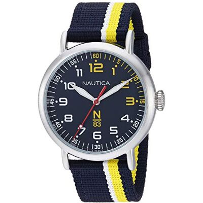 Nautica Montre Wakeland N83 pour homme, Rayures bleues et jaunes, Wakeland Nautica Montre Wakeland N83 pour homme, Rayures bleues et jaunes, Wakeland