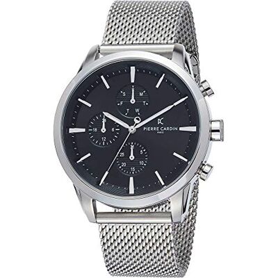 Pierre Cardin Montre Homme Multi-Cadrans Quartz La Gloire Champeret, Argent/Noir Mesh, bracelet Pierre Cardin Montre Homme Multi-Cadrans Quartz La Gloire Champeret, Argent/Noir Mesh, bracelet