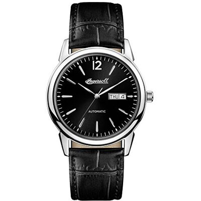 Ingersoll Montre automatique pour homme avec cadran noir, affichage analogique et bracelet en cuir noir I00502, Noir, Sangle Ingersoll Montre automatique pour homme avec cadran noir, affichage analogique et bracelet en cuir noir I00502, Noir, Sangle