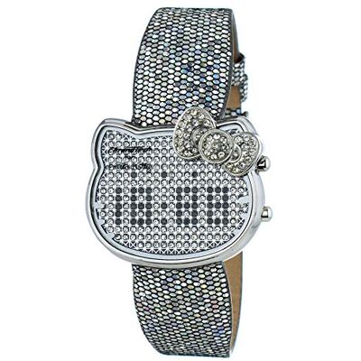 Chronotech Hello Kitty CT.7104L/02 Montre Femme Quartz Digitale Eclairage Bracelet Cuir Argent, Argent/Argent Chronotech Hello Kitty CT.7104L/02 Montre Femme Quartz Digitale Eclairage Bracelet Cuir Argent, Argent/Argent