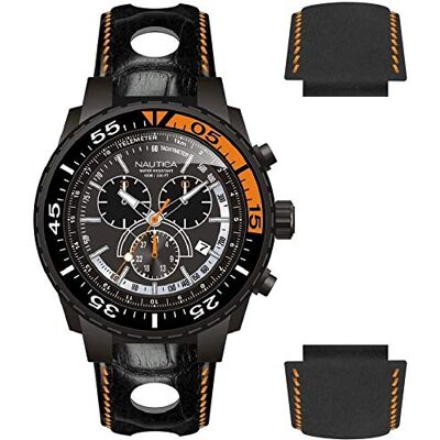 Nautica A17636G Montre Homme Quartz Analogique Cadran Noir Bracelet Cuir Noir Nautica A17636G Montre Homme Quartz Analogique Cadran Noir Bracelet Cuir Noir