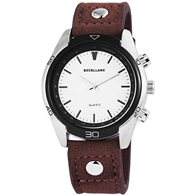 Excellanc Montre Homme Montre Blanc Cuir Bracelet 24 cm boucle ardillon Marron 295122100009, Sangle Excellanc Montre Homme Montre Blanc Cuir Bracelet 24 cm boucle ardillon Marron 295122100009, Sangle