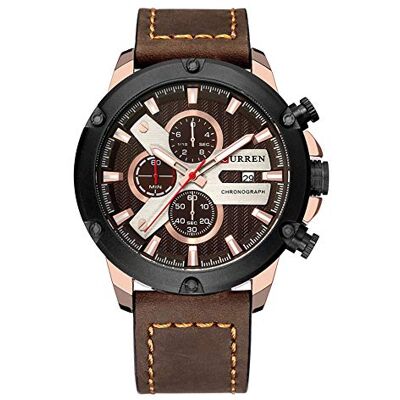 CURREN Montre chronographe sport à quartz pour homme, Or rose marron., Sangle CURREN Montre chronographe sport à quartz pour homme, Or rose marron., Sangle