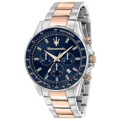 Maserati Sfida Montre chronographe à quartz pour homme 44 mm, Argenté/or rose, 44mm, Bracelet Maserati Sfida Montre chronographe à quartz pour homme 44 mm, Argenté/or rose, 44mm, Bracelet