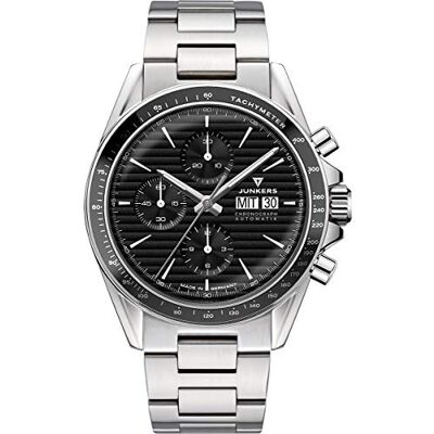 Junkers JUMO ETA Valjoux 7750 Montre automatique en verre saphir chronomètre tachymètre, noir/argent, 42 mm, JUMO Junkers JUMO ETA Valjoux 7750 Montre automatique en verre saphir chronomètre tachymètre, noir/argent, 42 mm, JUMO