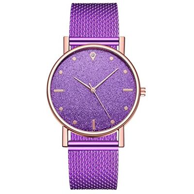 INGRAX Montres Simple Luxe Dames Montre Romantique Ciel Étoilé Cadran Maille Montre Femmes Quartz Montres Femme Bracele Montres, Purple, bracelet INGRAX Montres Simple Luxe Dames Montre Romantique Ciel Étoilé Cadran Maille Montre Femmes Quartz Montres Femme Bracele Montres, Purple, bracelet