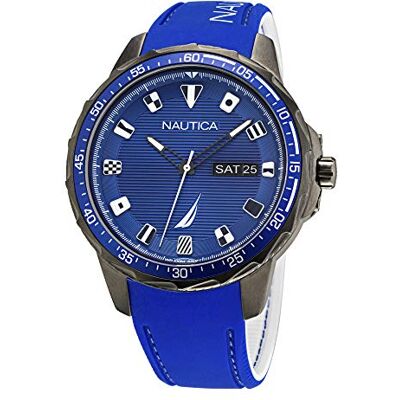 Nautica Montre à quartz pour homme en acier inoxydable avec bracelet en silicone, bleu, 22 montre décontractée (modèle : NAPCLF003), bleu, Sangle Nautica Montre à quartz pour homme en acier inoxydable avec bracelet en silicone, bleu, 22 montre décontractée (modèle : NAPCLF003), bleu, Sangle