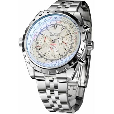FORSINING Montre automatique en acier inoxydable avec affichage de la date et de l'horloge lumineuse pour homme et entreprise avec verre bleu, noir et argenté, blanc, Bracelet FORSINING Montre automatique en acier inoxydable avec affichage de la date et de l'horloge lumineuse pour homme et entreprise avec verre bleu, noir et argenté, blanc, Bracelet