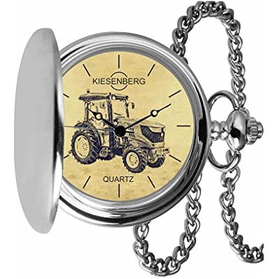 KIESENBERG Montre de poche vintage en argent cadeau personnel pour tracteur 5GV Montre pour homme TA-5662, argenté KIESENBERG Montre de poche vintage en argent cadeau personnel pour tracteur 5GV Montre pour homme TA-5662, argenté