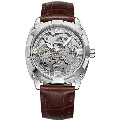 Germerse Montre mécanique, extraordinairement Attrayante pour l'intérieur, Ceinture Marron Coquillage Argent Surface Argent, sangle Germerse Montre mécanique, extraordinairement Attrayante pour l'intérieur, Ceinture Marron Coquillage Argent Surface Argent, sangle