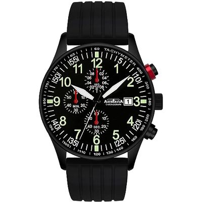 ASTROAVIA N32BK5 Montre chronographe à quartz pour homme Bracelet en silicone Noir, lanière ASTROAVIA N32BK5 Montre chronographe à quartz pour homme Bracelet en silicone Noir, lanière