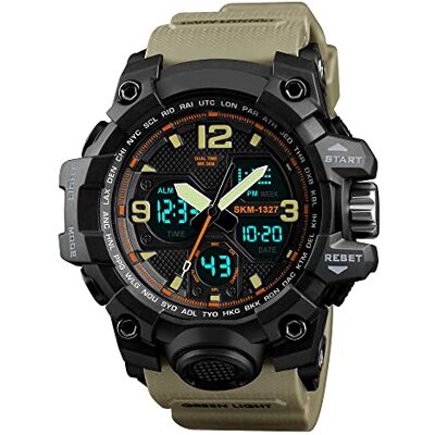 FeiWen Sport Montre Homme Analogique Quartz LED Électronique Temps Double Outdoor Militaires 50M Étanche Multifonctionnel Digital Montres Bracelet Chronomètre Calendrier, Jaune, Bracelet FeiWen Sport Montre Homme Analogique Quartz LED Électronique Temps Double Outdoor Militaires 50M Étanche Multifonctionnel Digital Montres Bracelet Chronomètre Calendrier, Jaune, Bracelet