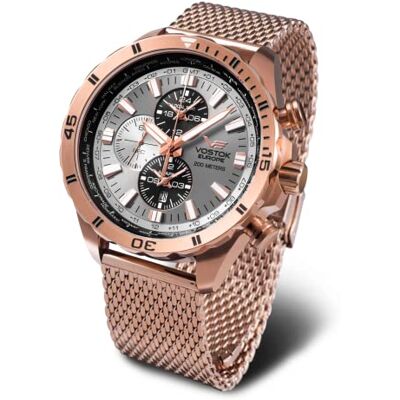 Vostok Europe Almaz Space Station Montre multifonction pour homme avec bracelet milanais Rose/gris Vostok Europe Almaz Space Station Montre multifonction pour homme avec bracelet milanais Rose/gris