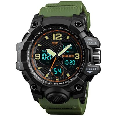 FeiWen Sport Montre Homme Analogique Quartz LED Électronique Temps Double Outdoor Militaires 50M Étanche Multifonctionnel Digital Montres Bracelet Chronomètre Calendrier, Vert, sangle FeiWen Sport Montre Homme Analogique Quartz LED Électronique Temps Double Outdoor Militaires 50M Étanche Multifonctionnel Digital Montres Bracelet Chronomètre Calendrier, Vert, sangle