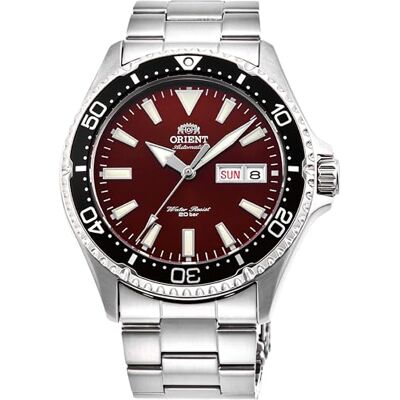 Orient Kamasu Montre de plongée automatique japonaise en acier inoxydable pour homme, Rouge Bracelet Métal, Montre de plongée Orient Kamasu Montre de plongée automatique japonaise en acier inoxydable pour homme, Rouge Bracelet Métal, Montre de plongée