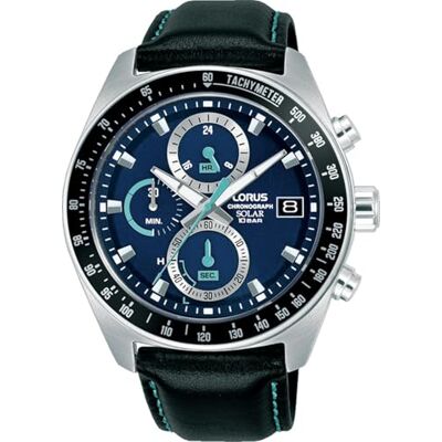 Lorus Montre chronographe pour femme en acier inoxydable argenté avec bracelet en cuir Lorus Montre chronographe pour femme en acier inoxydable argenté avec bracelet en cuir