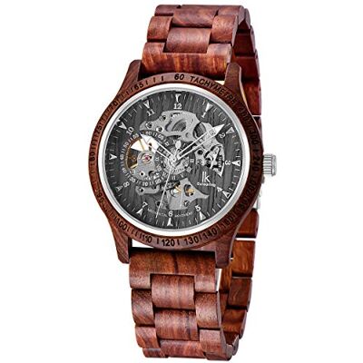 Alienwork Montre Automatique Homme Rouge Bracelet en Bois Noir Squelette Bois Naturel Alienwork Montre Automatique Homme Rouge Bracelet en Bois Noir Squelette Bois Naturel