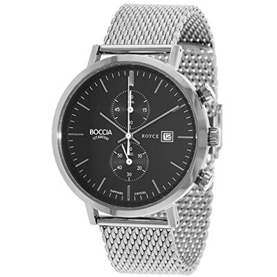 Boccia Montre chronographe à quartz pour homme avec bracelet en acier inoxydable 3752-02, argent/noir, Bracelet Boccia Montre chronographe à quartz pour homme avec bracelet en acier inoxydable 3752-02, argent/noir, Bracelet