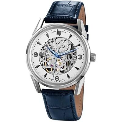 Lip Montre Himalaya 40 mm Squelette Automatique Cuir Bleu Gris, Gris, sangle Lip Montre Himalaya 40 mm Squelette Automatique Cuir Bleu Gris, Gris, sangle