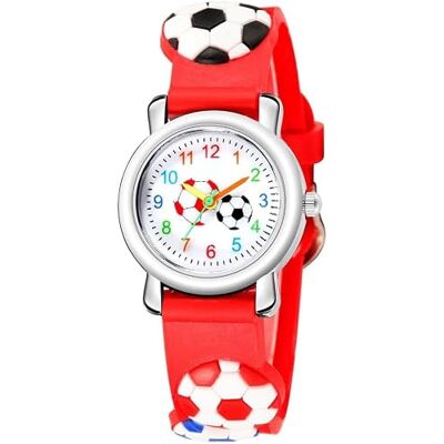 Ziyan Montres pour enfants, montre pour enfant, motif dessin animé 3D, facile à lire, chiffres et aiguilles de football, pour garçons et filles, rouge Ziyan Montres pour enfants, montre pour enfant, motif dessin animé 3D, facile à lire, chiffres et aiguilles de football, pour garçons et filles, rouge