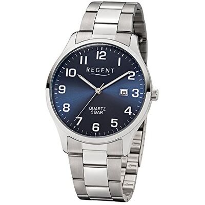 REGENT Montre à quartz analogique pour homme avec bracelet en acier inoxydable 11150665, argenté, Minimaliste REGENT Montre à quartz analogique pour homme avec bracelet en acier inoxydable 11150665, argenté, Minimaliste