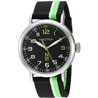 Nautica Montre Wakeland N83 pour homme, Rayures noires et vertes, Wakeland Nautica Montre Wakeland N83 pour homme, Rayures noires et vertes, Wakeland