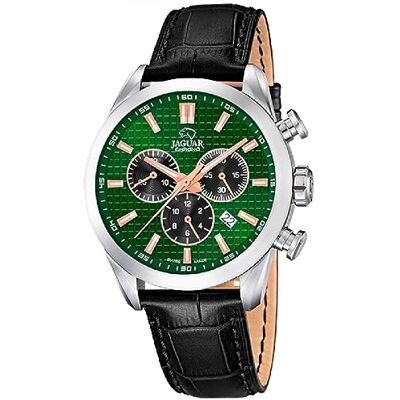 Jaguar Montre modèle J866/3 de la collection ACAMAR, boîtier de 43 mm vert avec bracelet en cuir noir pour homme Jaguar Montre modèle J866/3 de la collection ACAMAR, boîtier de 43 mm vert avec bracelet en cuir noir pour homme