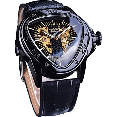 FORSINING Winner Fashion Montre mécanique en cuir pour homme avec cadran squelette triangulaire étanche Doré, Noir , Mécanique FORSINING Winner Fashion Montre mécanique en cuir pour homme avec cadran squelette triangulaire étanche Doré, Noir , Mécanique