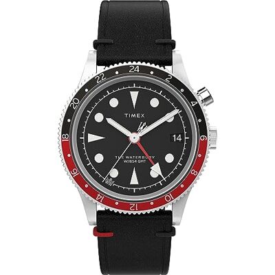 Timex Waterbury Montre pour hommes, 39 mm, bracelet en cuir noir à ouverture rapide, en deux pièces, cadran noir, boîtier en acier inoxydable TW2W22800 Timex Waterbury Montre pour hommes, 39 mm, bracelet en cuir noir à ouverture rapide, en deux pièces, cadran noir, boîtier en acier inoxydable TW2W22800
