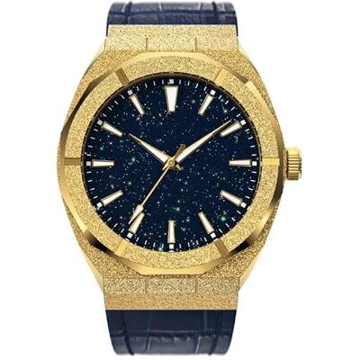 INGRAX Montres Offre spéciale Hommes Mode givré étoile poussière Or Montre en Acier Inoxydable Quartz analogique Montre-Bracelet pour Hommes Bracelet en Cuir, Gold Blue Leather INGRAX Montres Offre spéciale Hommes Mode givré étoile poussière Or Montre en Acier Inoxydable Quartz analogique Montre-Bracelet pour Hommes Bracelet en Cuir, Gold Blue Leather