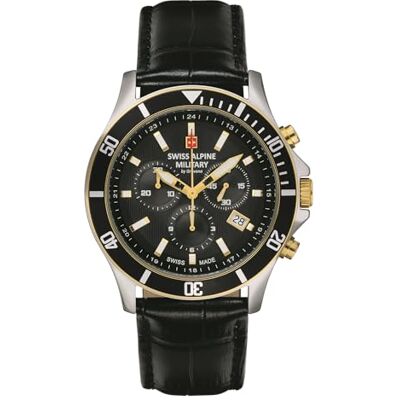 Alpine 7022.9 Montre chronographe à quartz analogique pour homme en cuir, Noir/or bicolore/noir 9547sam, bracelet Alpine 7022.9 Montre chronographe à quartz analogique pour homme en cuir, Noir/or bicolore/noir 9547sam, bracelet