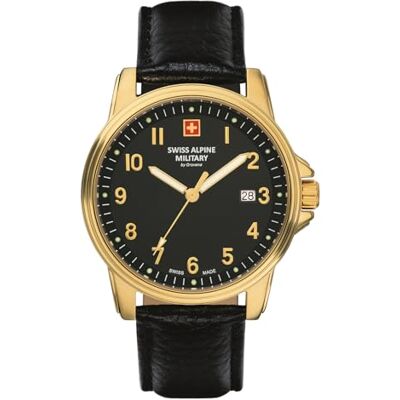 Alpine Montre analogique à quartz pour homme 7011.1 en cuir, or, lanière Alpine Montre analogique à quartz pour homme 7011.1 en cuir, or, lanière