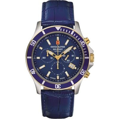 Alpine 7022.9 Montre chronographe à quartz analogique pour homme en cuir, Bleu/doré bicolore/bleu 9545sam, bracelet Alpine 7022.9 Montre chronographe à quartz analogique pour homme en cuir, Bleu/doré bicolore/bleu 9545sam, bracelet