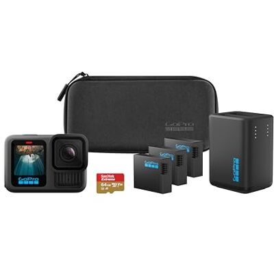 GoPro HERO13 Ensemble d'alimentation étendue avec double chargeur de batterie, 3 batteries Enduro, carte microSD SanDisk 64 Go et étui pour appareil photo Noir GoPro HERO13 Ensemble d'alimentation étendue avec double chargeur de batterie, 3 batteries Enduro, carte microSD SanDisk 64 Go et étui pour appareil photo Noir