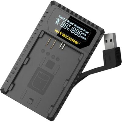 Nitecore UCN1 LP-E6/N/E8 Chargeur de batterie Canon à double fente USB avec écran LCD Noir Nitecore UCN1 LP-E6/N/E8 Chargeur de batterie Canon à double fente USB avec écran LCD Noir