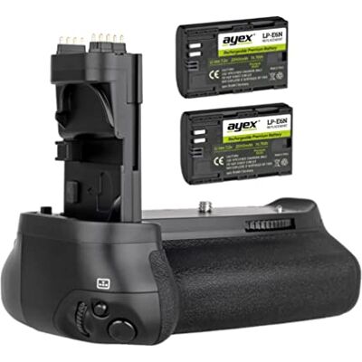 ayex Poignée d'alimentation compatible avec Canon EOS 70D 80D & 90D + 2 batteries LP-E6N avec déclencheur format portrait et nombreuses fonctions similaires à BG-E14 ayex Poignée d'alimentation compatible avec Canon EOS 70D 80D & 90D + 2 batteries LP-E6N avec déclencheur format portrait et nombreuses fonctions similaires à BG-E14