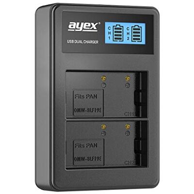 ayex Chargeur Double USB Compatible avec Les Batteries Panasonic Type DMW-BLF19E Chargement Via Prise Secteur USB, Ordinateur Portable, Batterie Externe ou PC Écran LCD avec indicateur de Niveau ayex Chargeur Double USB Compatible avec Les Batteries Panasonic Type DMW-BLF19E Chargement Via Prise Secteur USB, Ordinateur Portable, Batterie Externe ou PC Écran LCD avec indicateur de Niveau