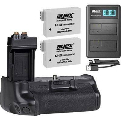 ayex Poignée d'alimentation pour Canon EOS 700D 650D 600D 550D (similaire à BG-E8) + 2 batteries LP-E8 + chargeur double USB Pack promotionnel à prix avantageux Accessoire de poignée de ayex Poignée d'alimentation pour Canon EOS 700D 650D 600D 550D (similaire à BG-E8) + 2 batteries LP-E8 + chargeur double USB Pack promotionnel à prix avantageux Accessoire de poignée de