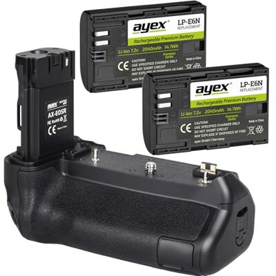 ayex Poignée d'alimentation compatible avec Canon EOS-R & EOS Ra + 2 batteries LP-E6N Poignée compacte et confortable avec fonction de charge comme BG-E22 Bloc d'alimentation USB-C inclus ayex Poignée d'alimentation compatible avec Canon EOS-R & EOS Ra + 2 batteries LP-E6N Poignée compacte et confortable avec fonction de charge comme BG-E22 Bloc d'alimentation USB-C inclus