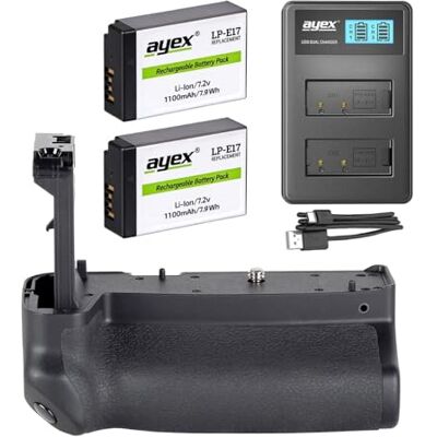 ayex Poignée d'alimentation compatible avec Canon EOS RP + 2 batteries LP-E17 + 1 chargeur USB double de rechange pour EG-1 ayex Poignée d'alimentation compatible avec Canon EOS RP + 2 batteries LP-E17 + 1 chargeur USB double de rechange pour EG-1