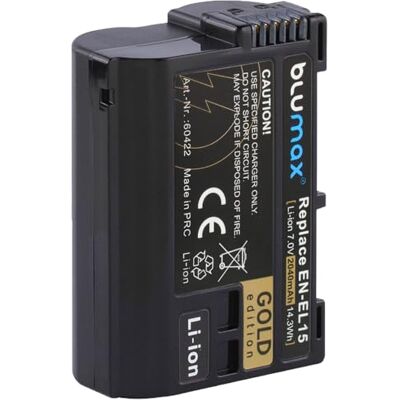 Blumax Gold Edition Batterie de rechange pour Nikon EN-EL15 EN-EL15a EN-EL15b EN-EL15c 2040 mAh compatible avec Nikon D780 D850 Z6 Z7 Z6-II Z7-II 7,0 V 14,3 Wh Blumax Gold Edition Batterie de rechange pour Nikon EN-EL15 EN-EL15a EN-EL15b EN-EL15c 2040 mAh compatible avec Nikon D780 D850 Z6 Z7 Z6-II Z7-II 7,0 V 14,3 Wh